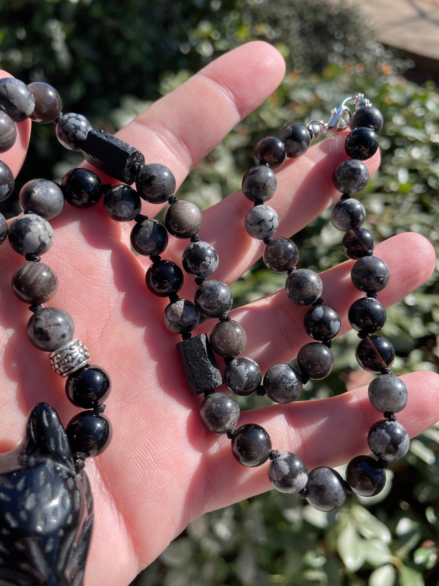 Obsidian Wolf Protection Amulet Necklace