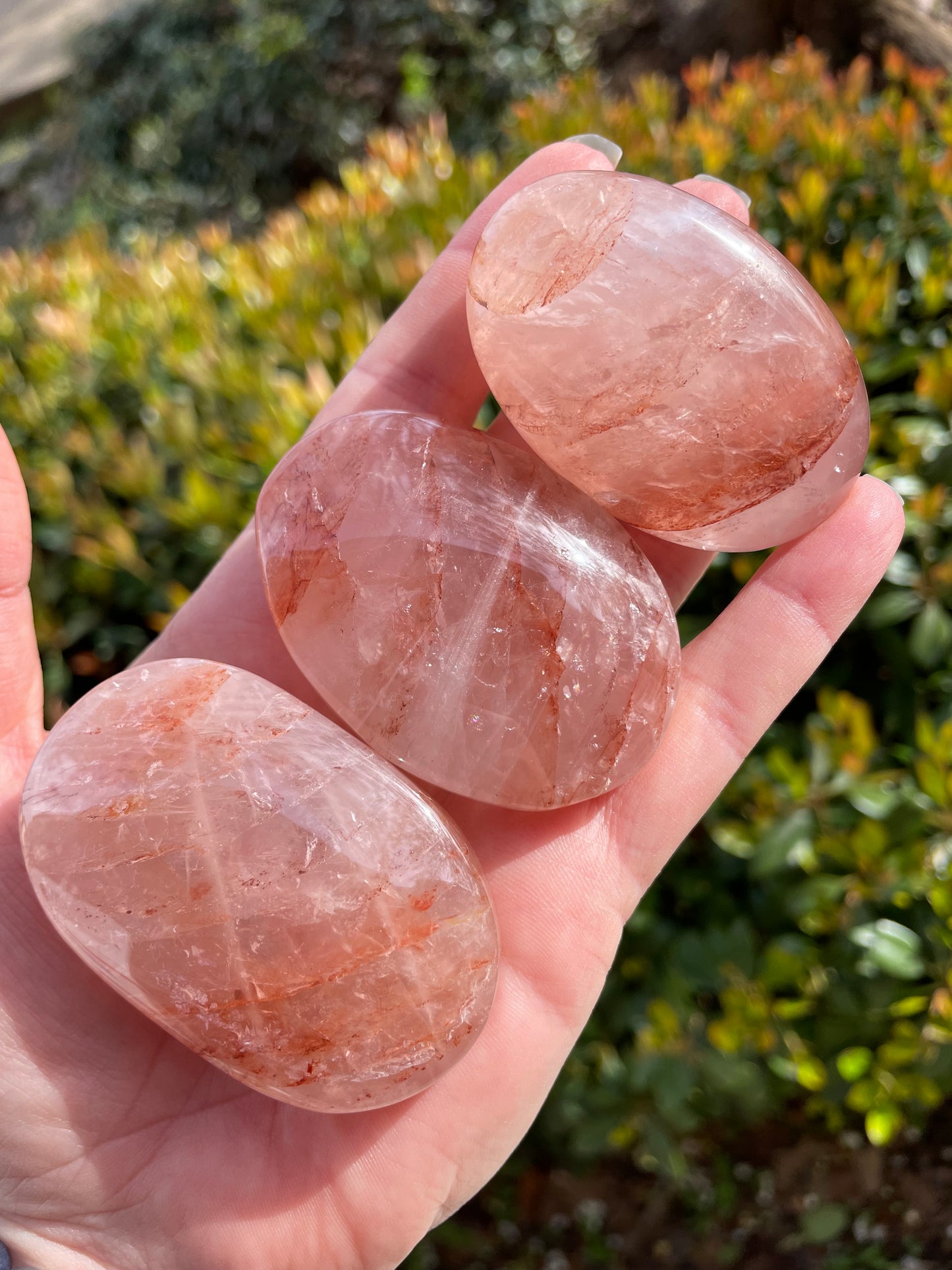 Fire Rose Quartz with Red Hematite Crystal Palm Stones