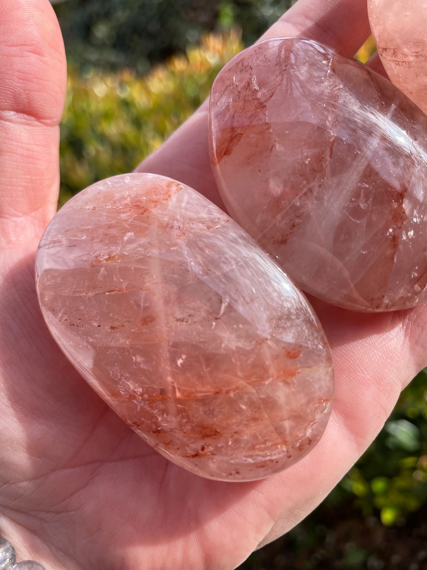 Fire Rose Quartz with Red Hematite Crystal Palm Stones