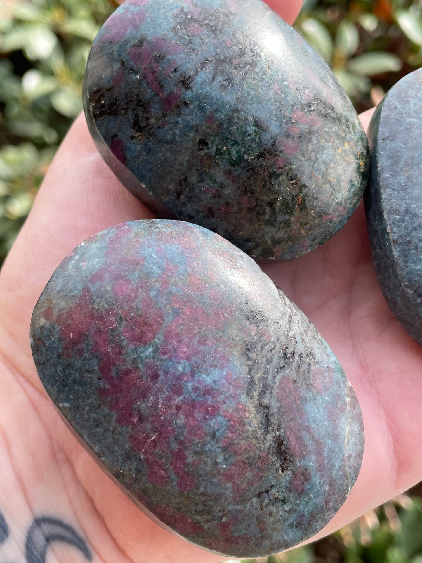 Kyanite with Ruby Crystal Palm Stones