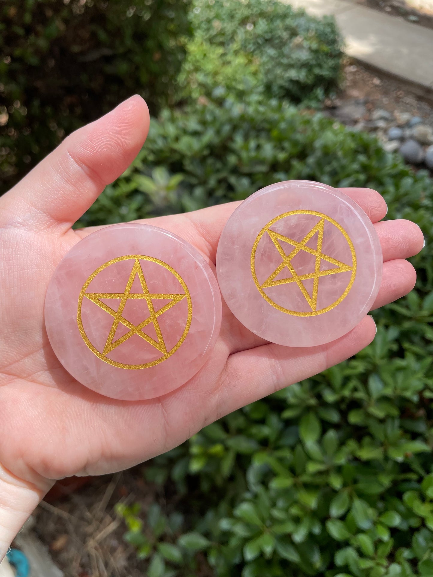 Rose Quartz Crystal Pentacle Worry Stone Disc