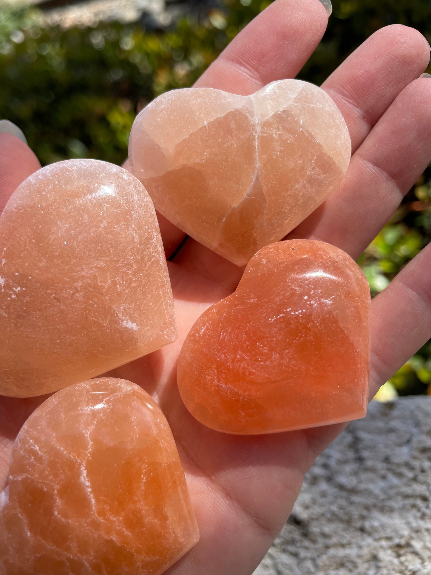 Peach Satin Spar Selenite Hearts