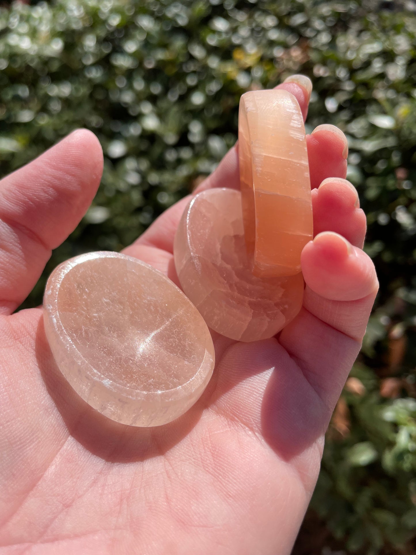 Peach Satin Spar Selenite Crystal Worry Stones