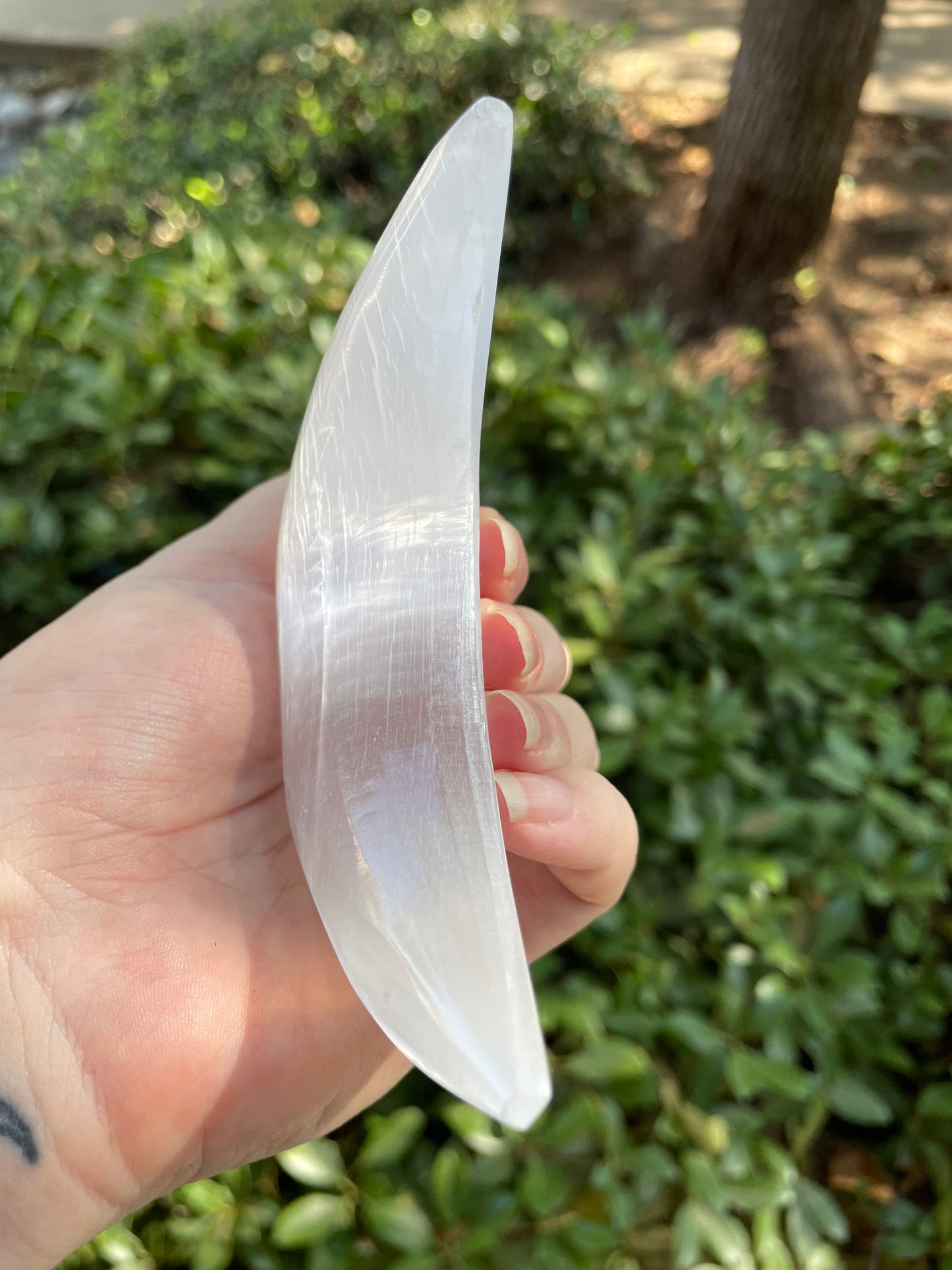 Large 3D Satin Spar Selenite Crescent Moon
