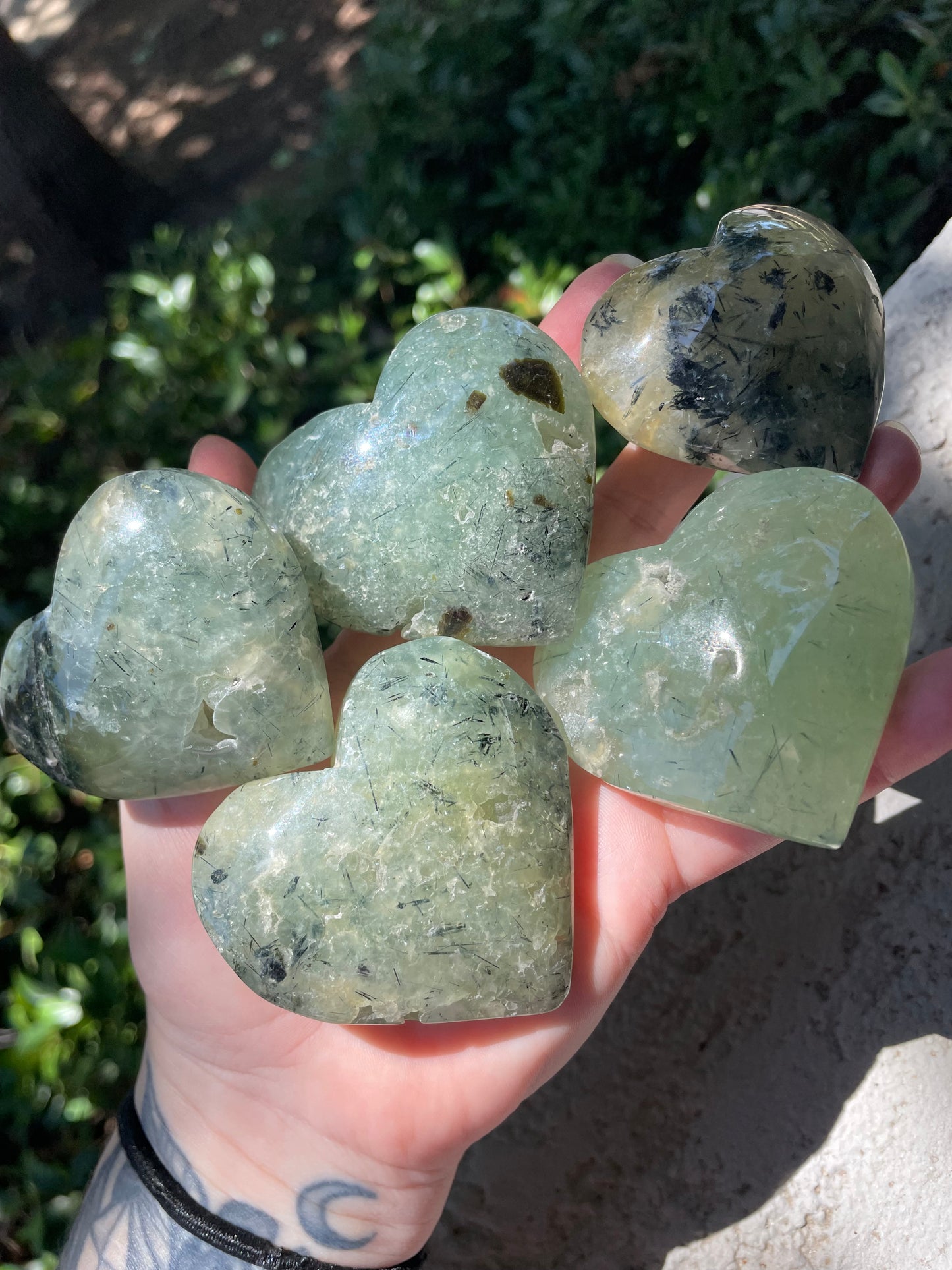 Prehnite with Epidote Crystal Hearts