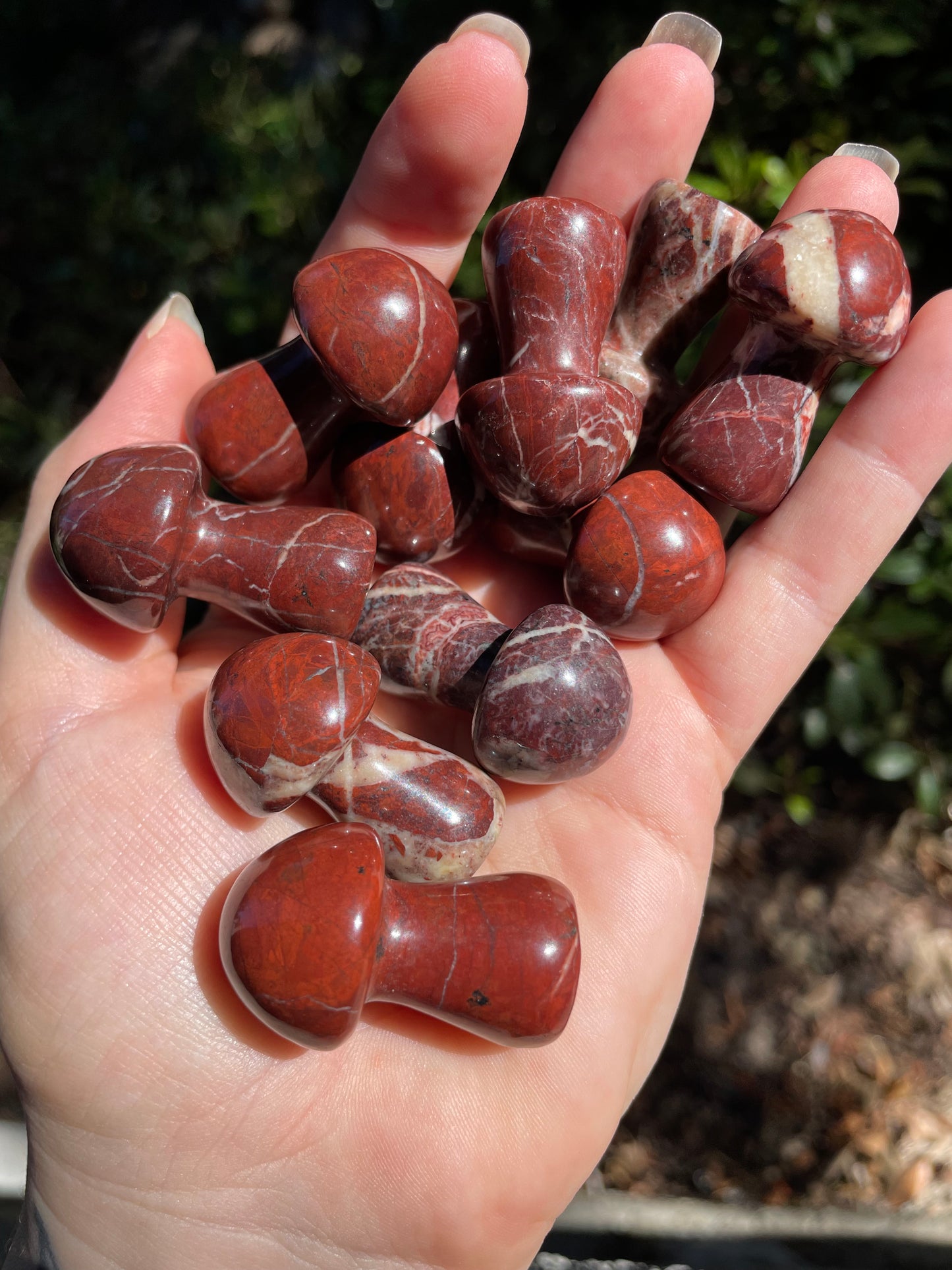Red Jasper with Quartz Crystal Mushroom Carving