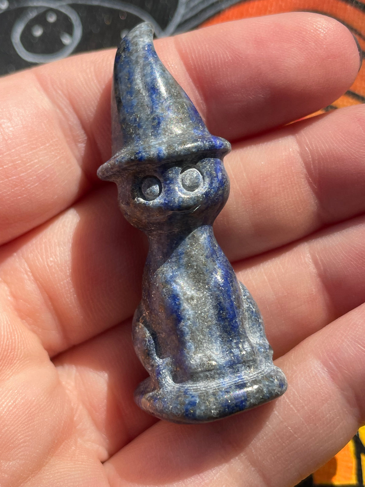 Lapis Lazuli Cat Witch Crystal Carving