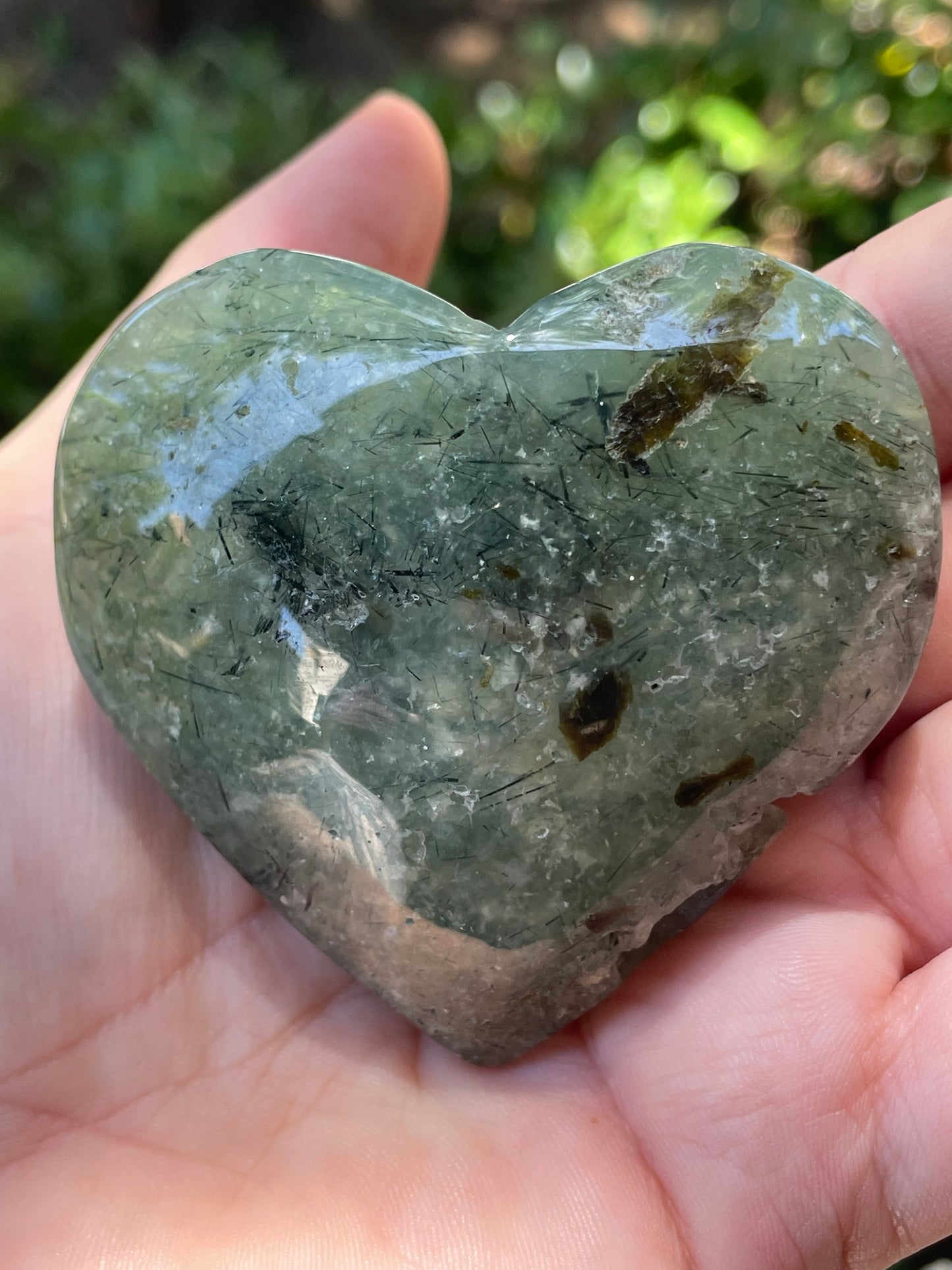 Prehnite with Epidote Crystal Hearts