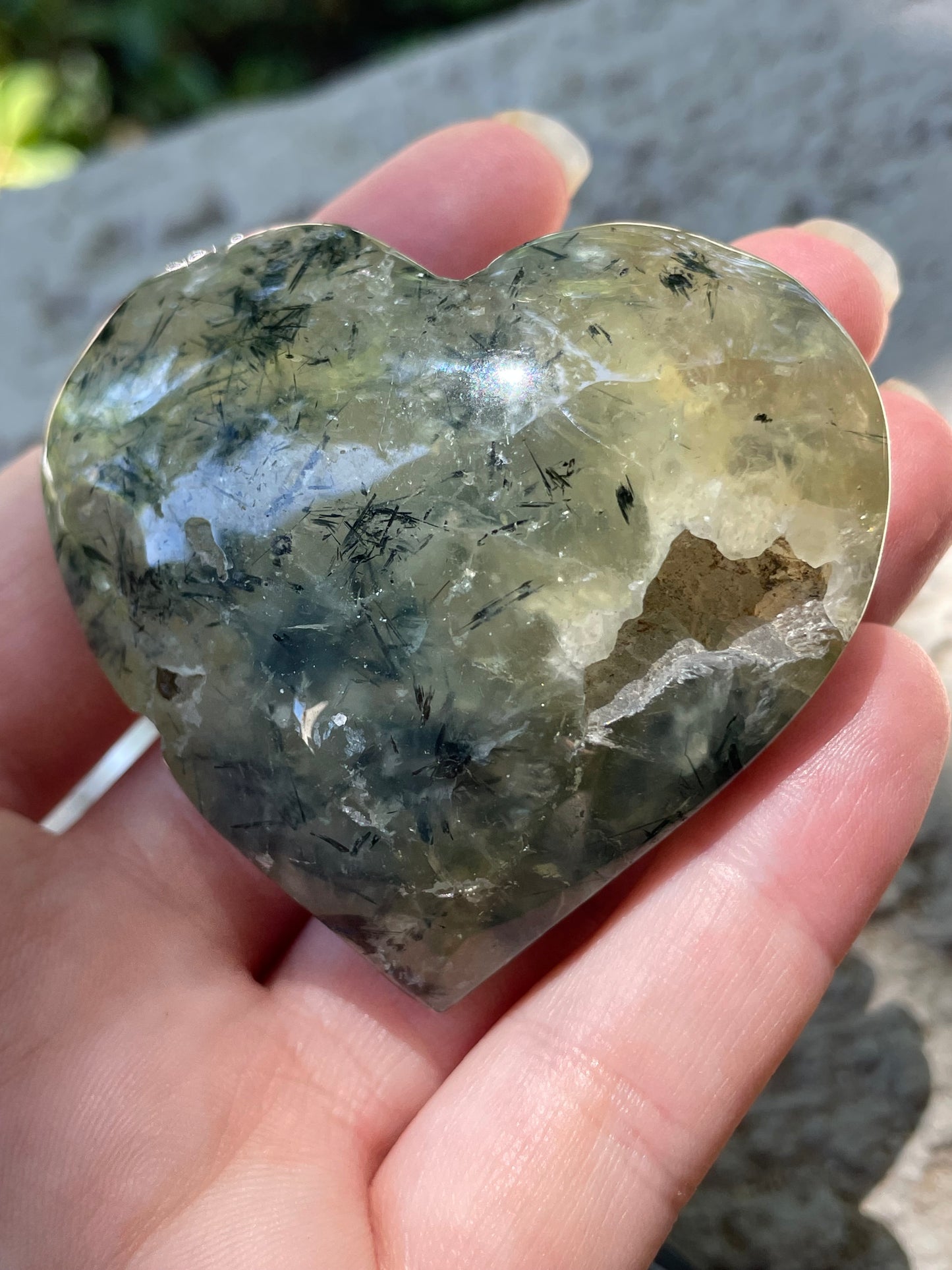Prehnite with Epidote Crystal Hearts