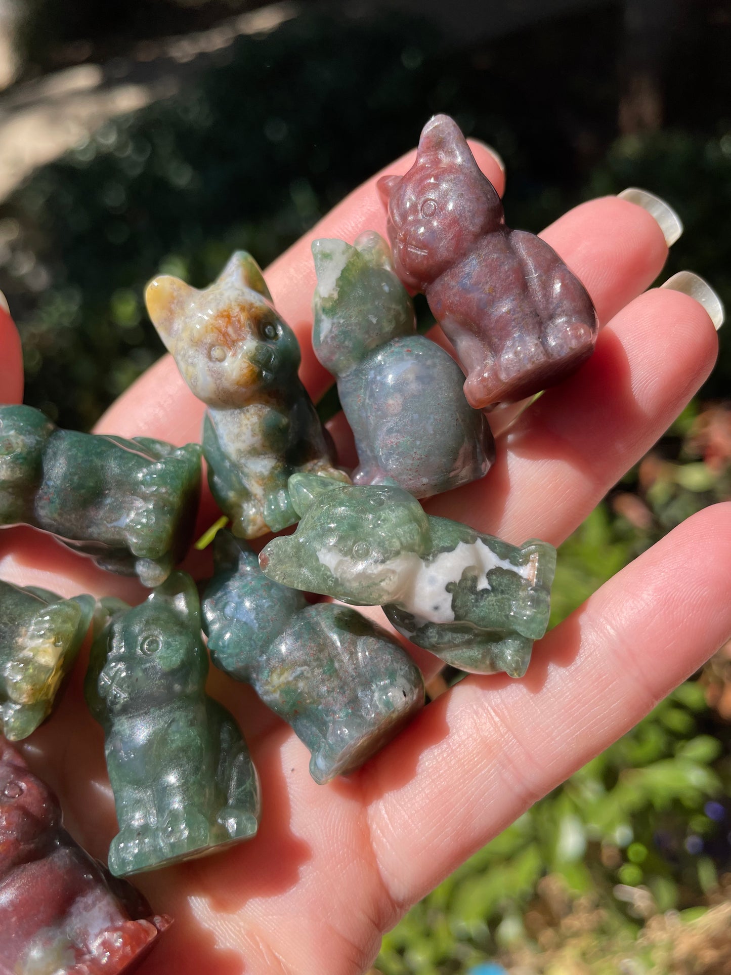 Moss Agate Cat Carvings