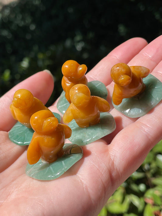 Ducks Green and Yellow Aventurine Carving