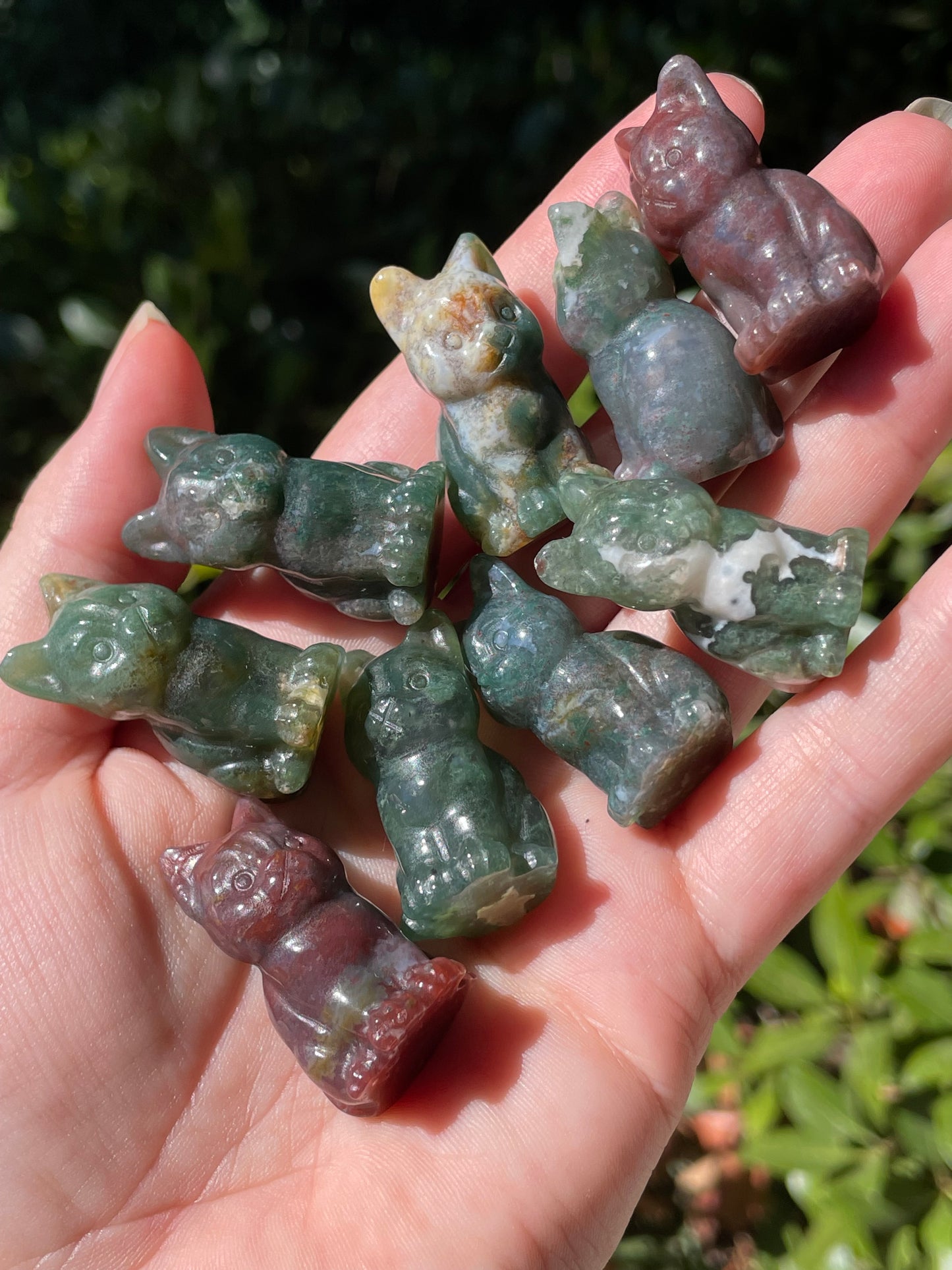 Moss Agate Cat Carvings