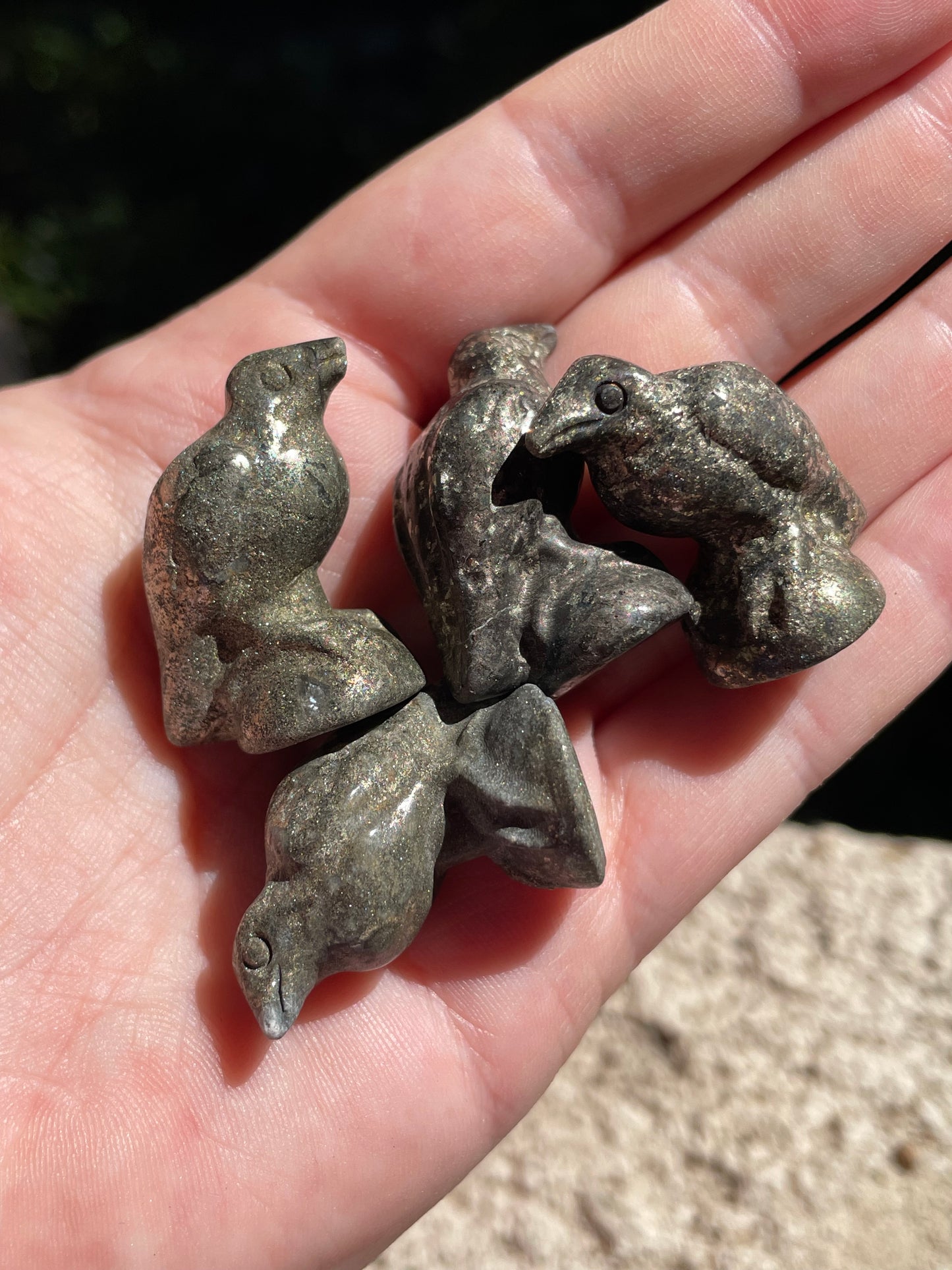Pyrite Raven Carvings