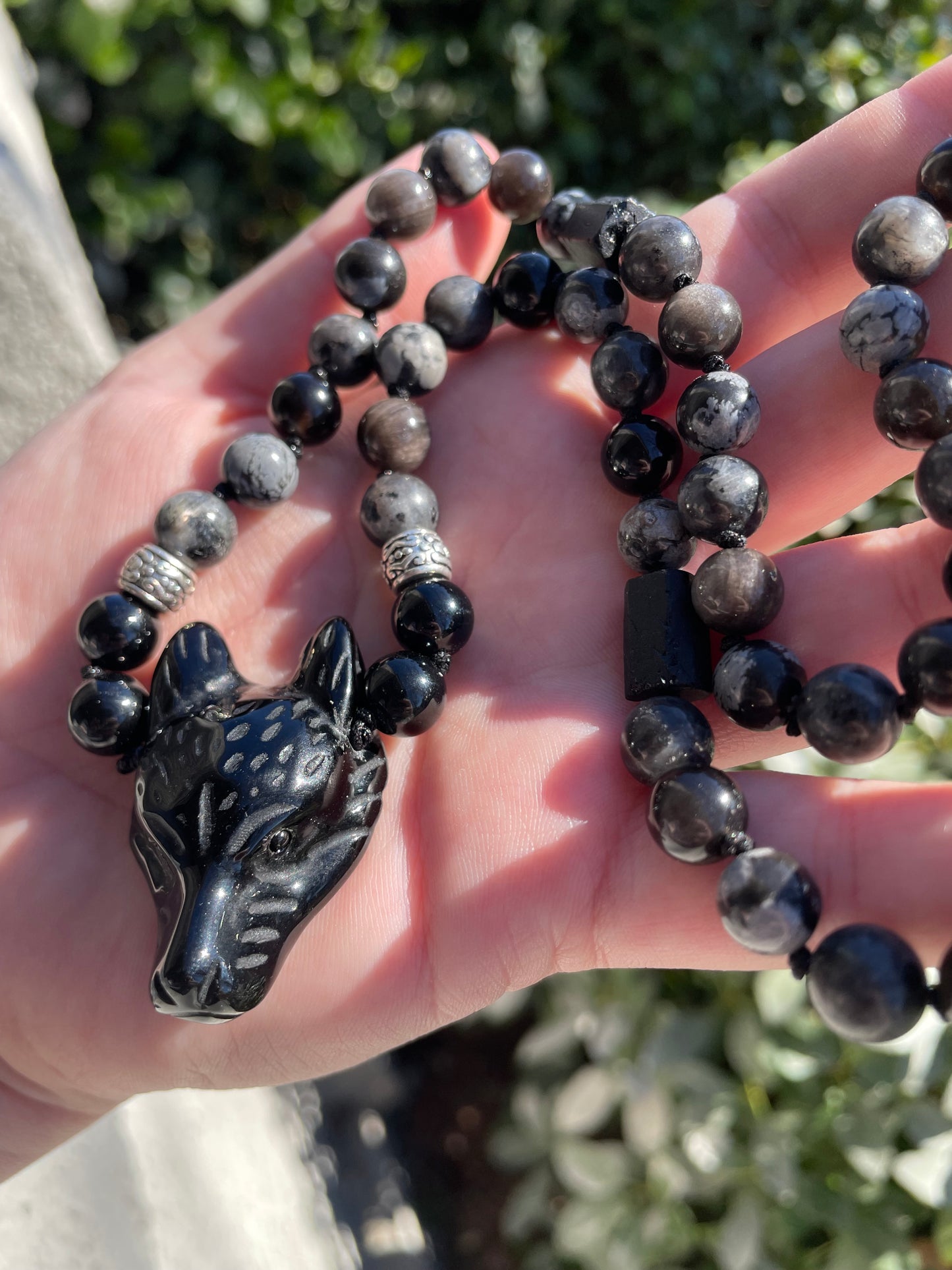 Obsidian Wolf Protection Amulet Necklace