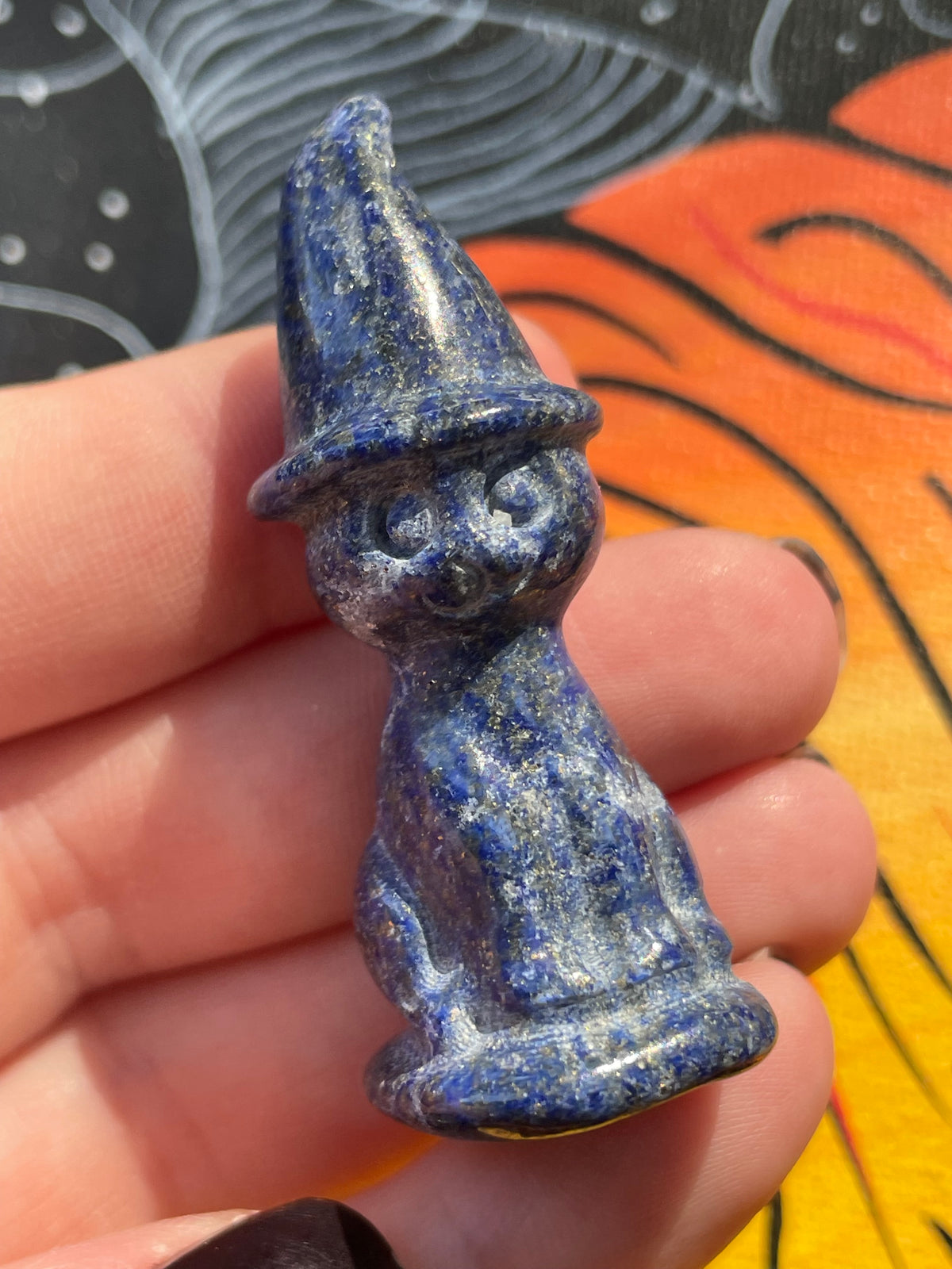 Lapis Lazuli Cat Witch Crystal Carving