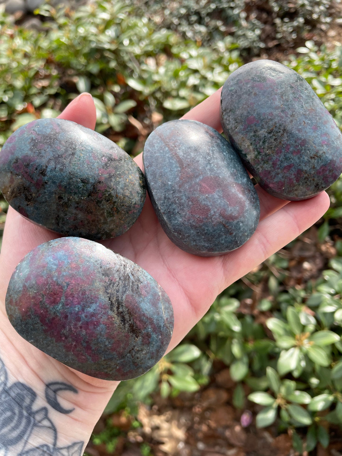 Kyanite with Ruby Crystal Palm Stones