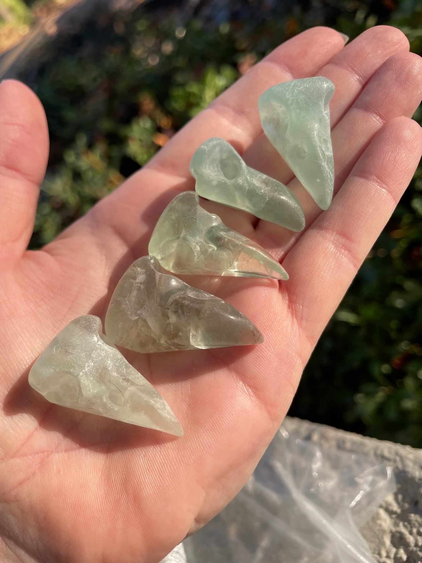 Green Fluorite Raven Skull Crystal Carvings