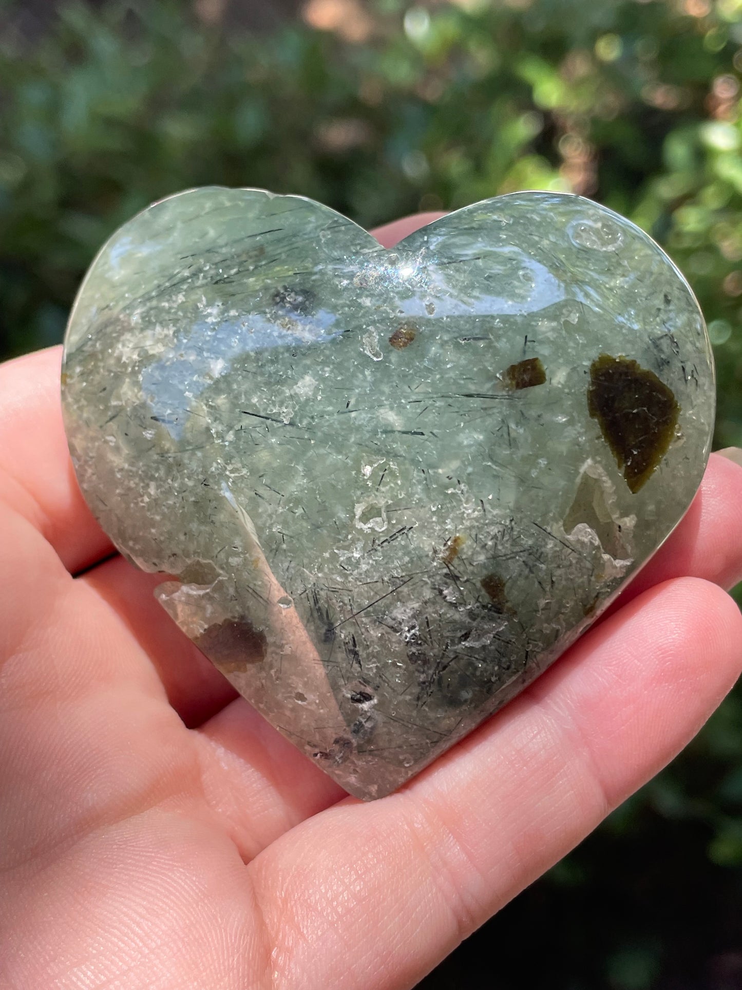 Prehnite with Epidote Crystal Hearts