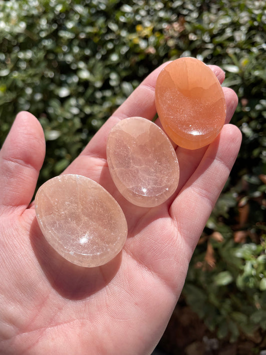 Peach Satin Spar Selenite Crystal Tumbler Worry Stones