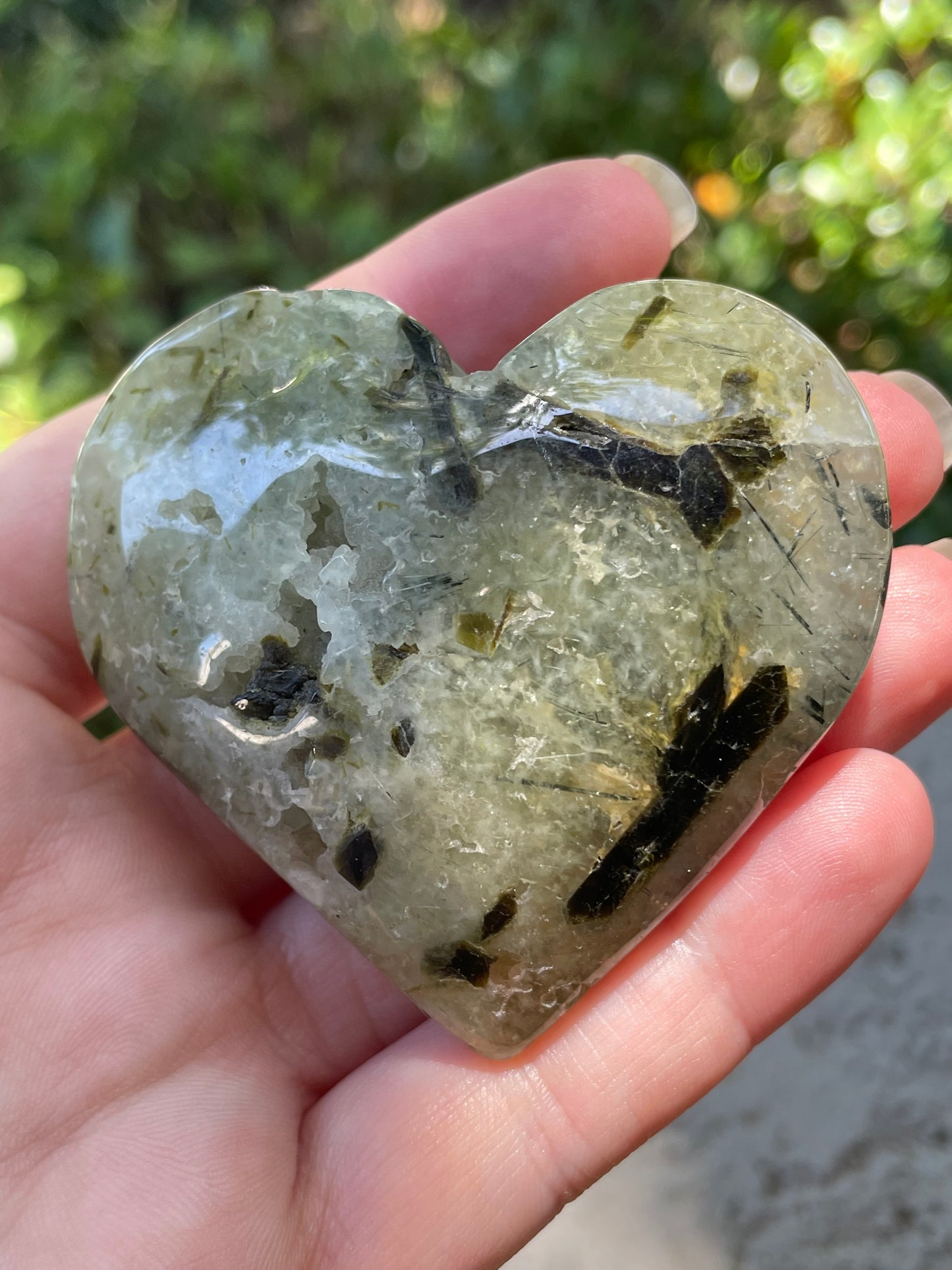 Prehnite with Epidote Crystal Hearts