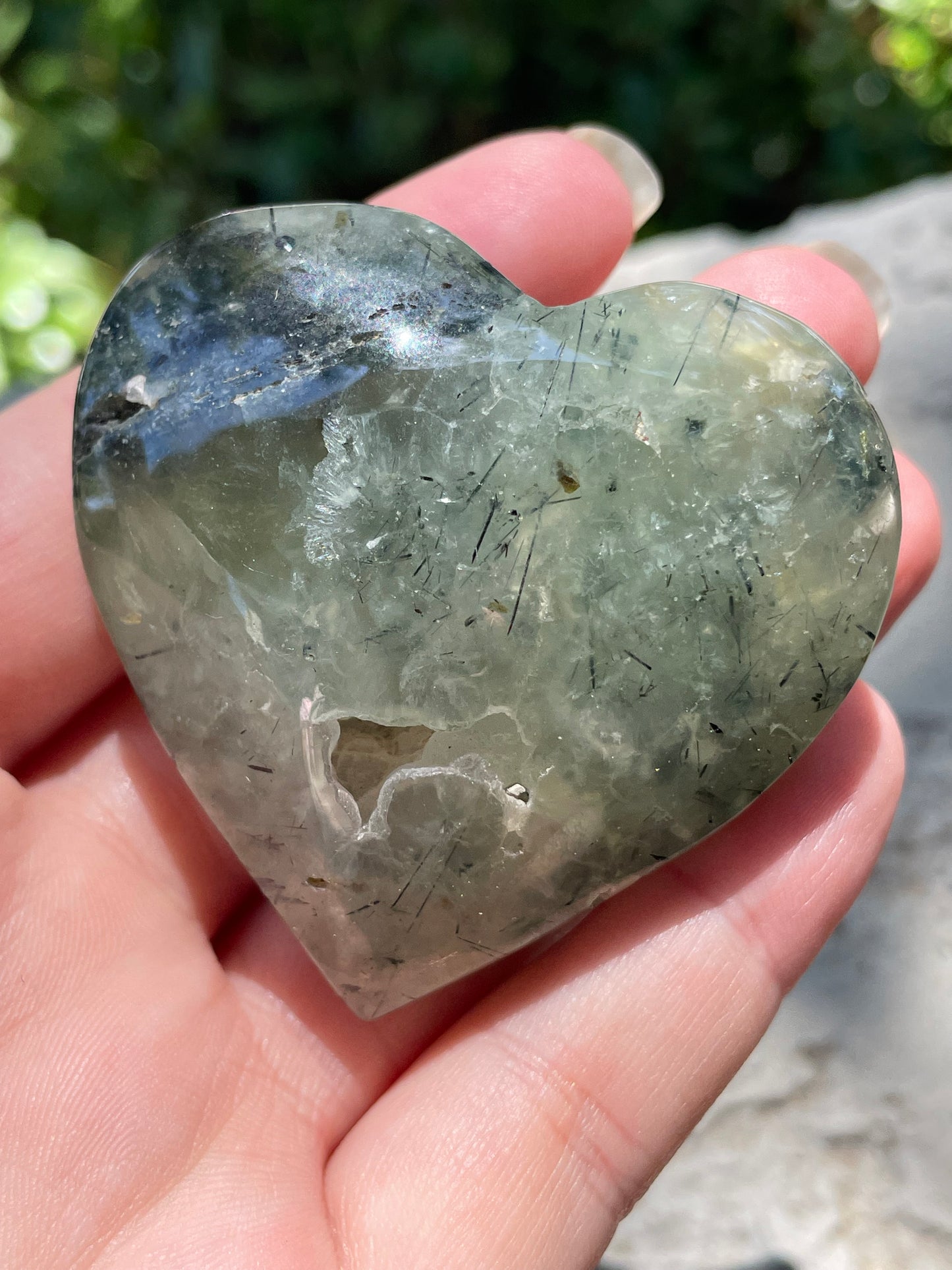 Prehnite with Epidote Crystal Hearts