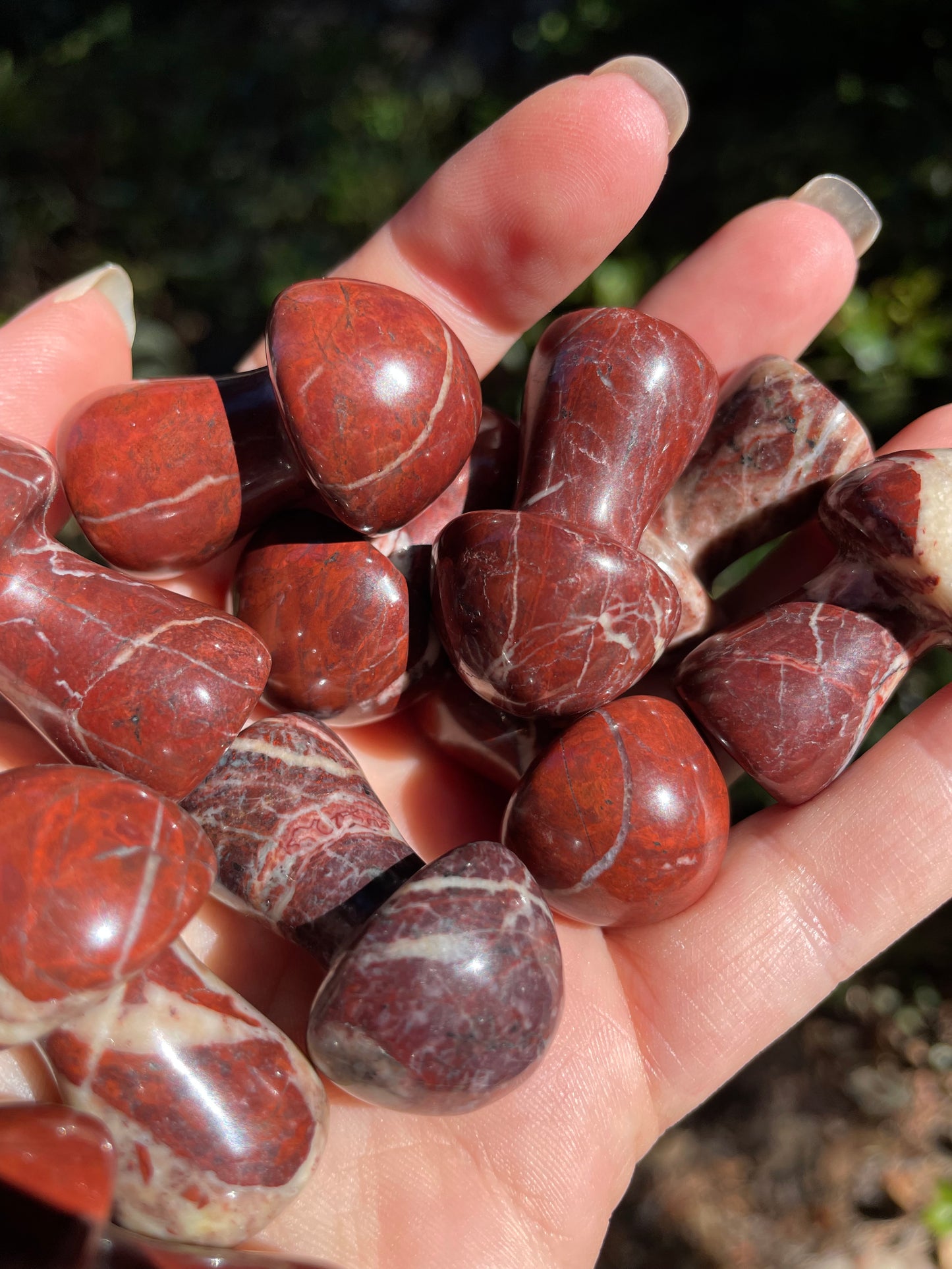 Red Jasper with Quartz Crystal Mushroom Carving
