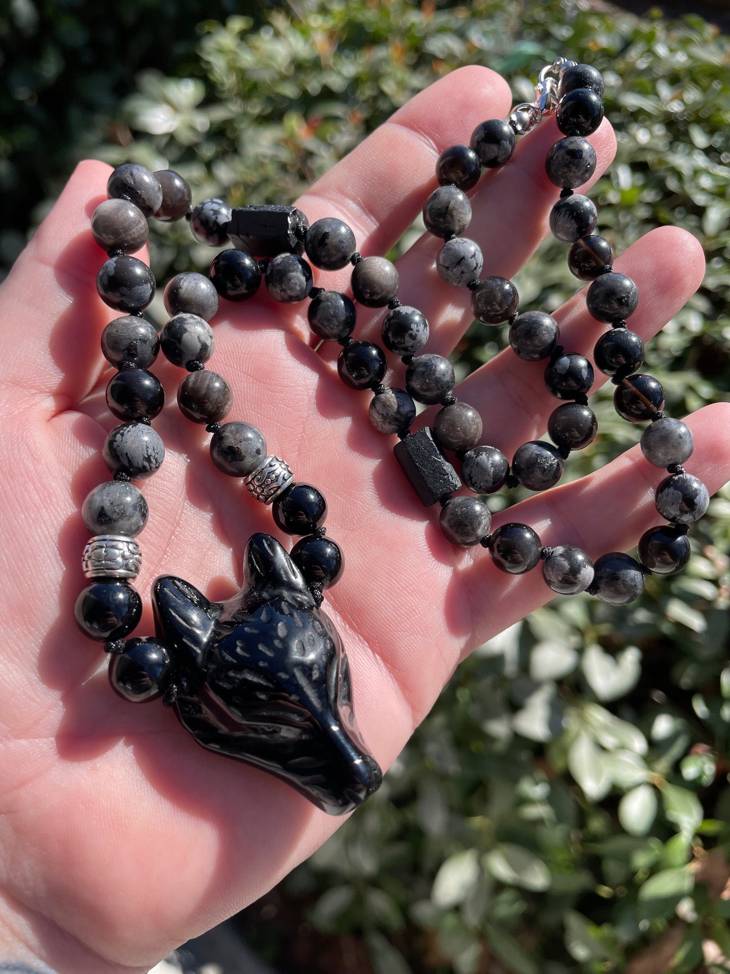 Obsidian Wolf Protection Amulet Necklace