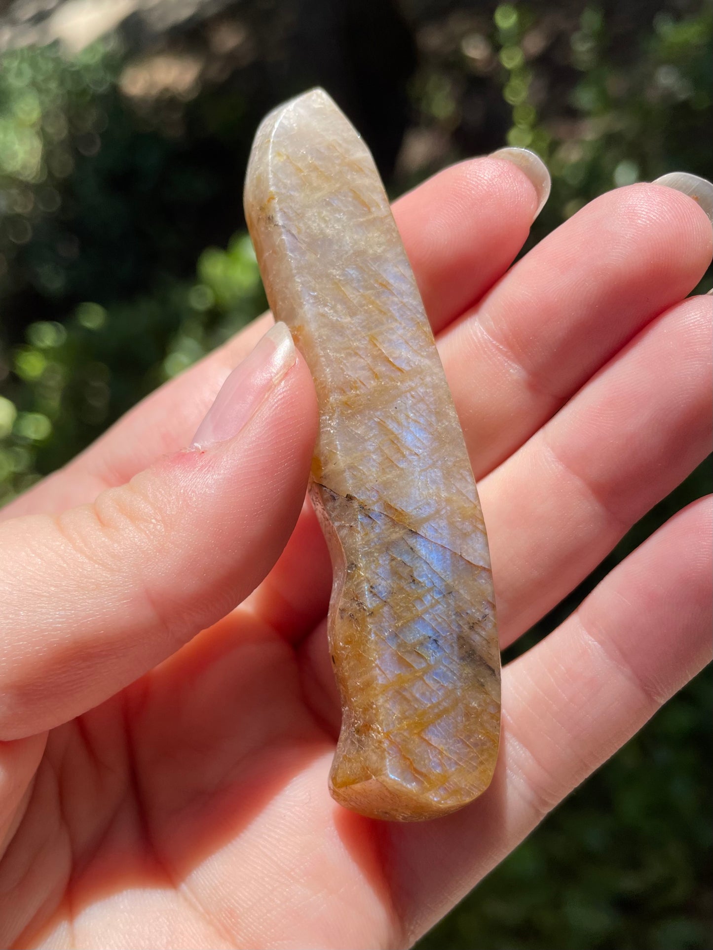 Moonstone with Golden Healer Crystal Knife Carving