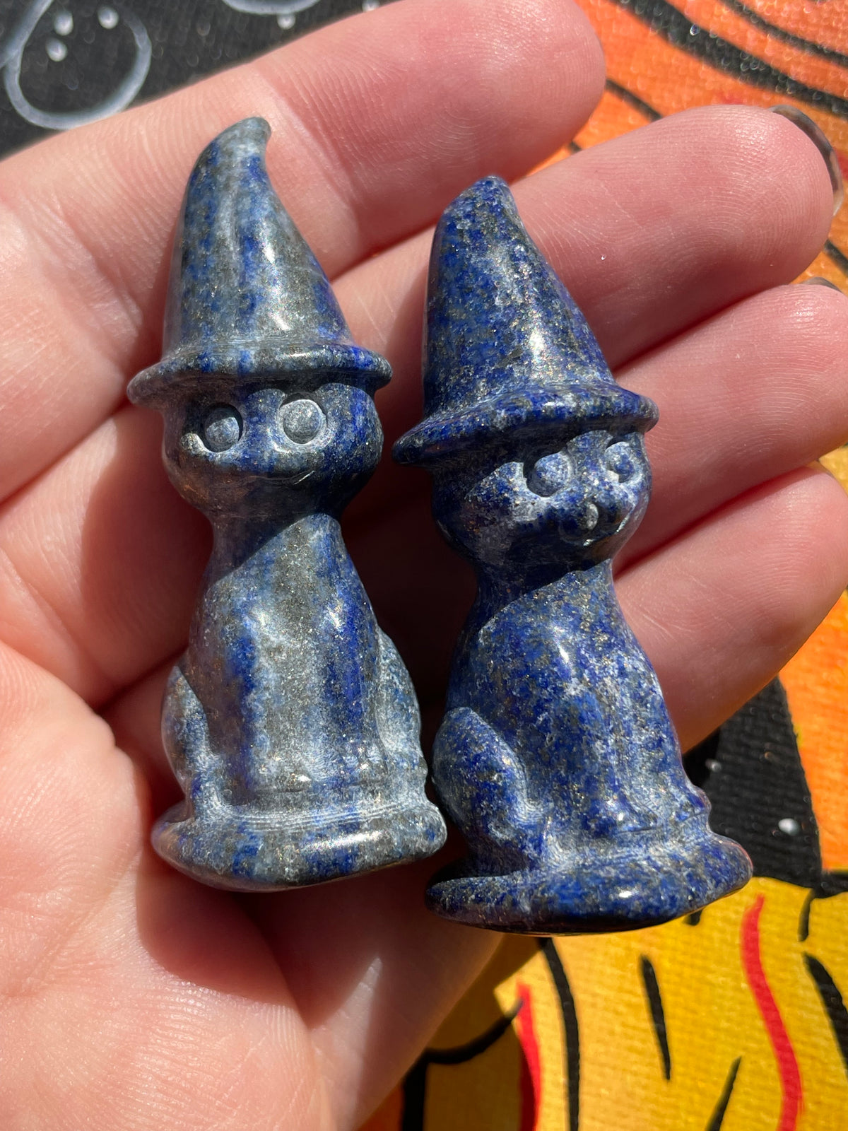 Lapis Lazuli Cat Witch Crystal Carving
