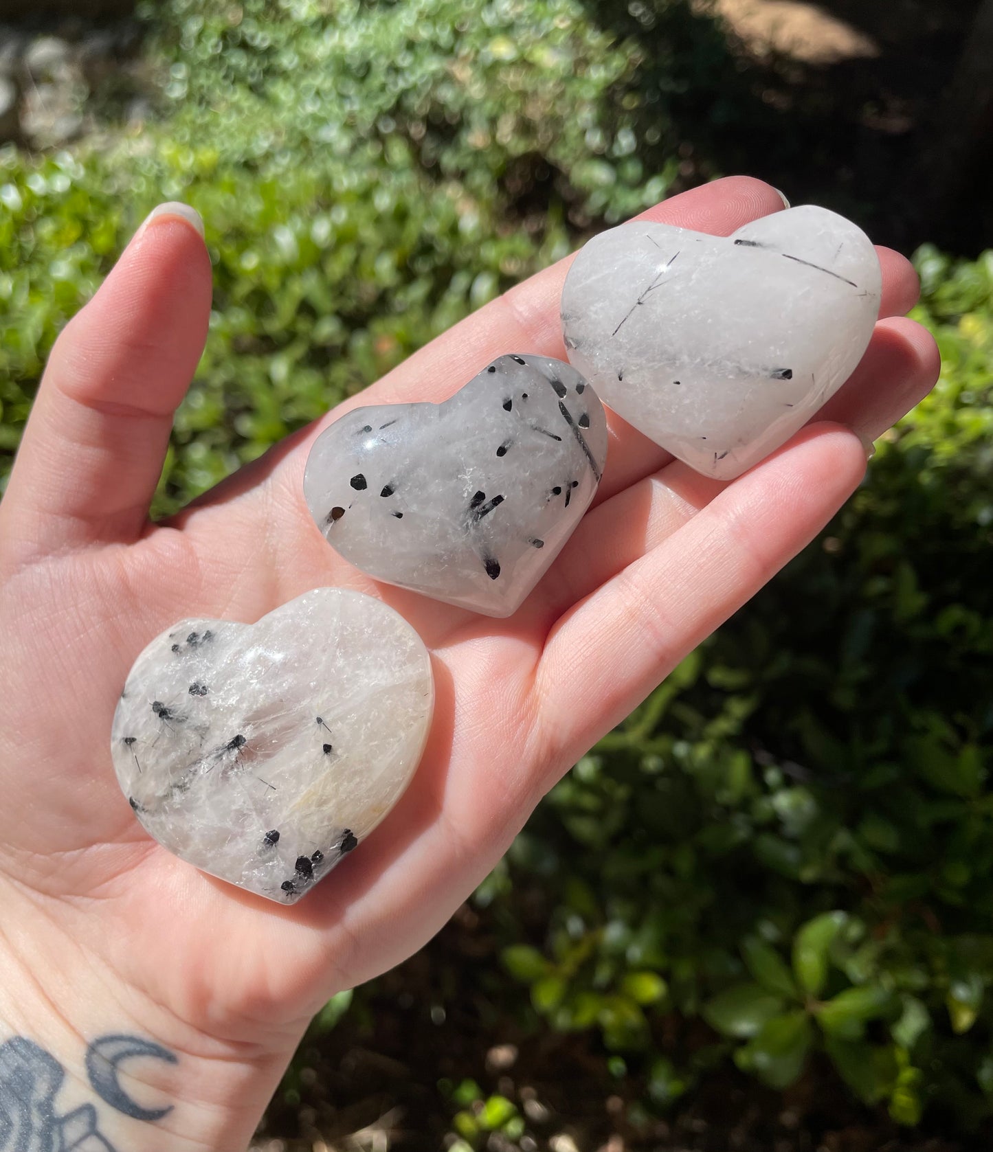 Black Tourmaline in Quartz Heart Crystal Carvings