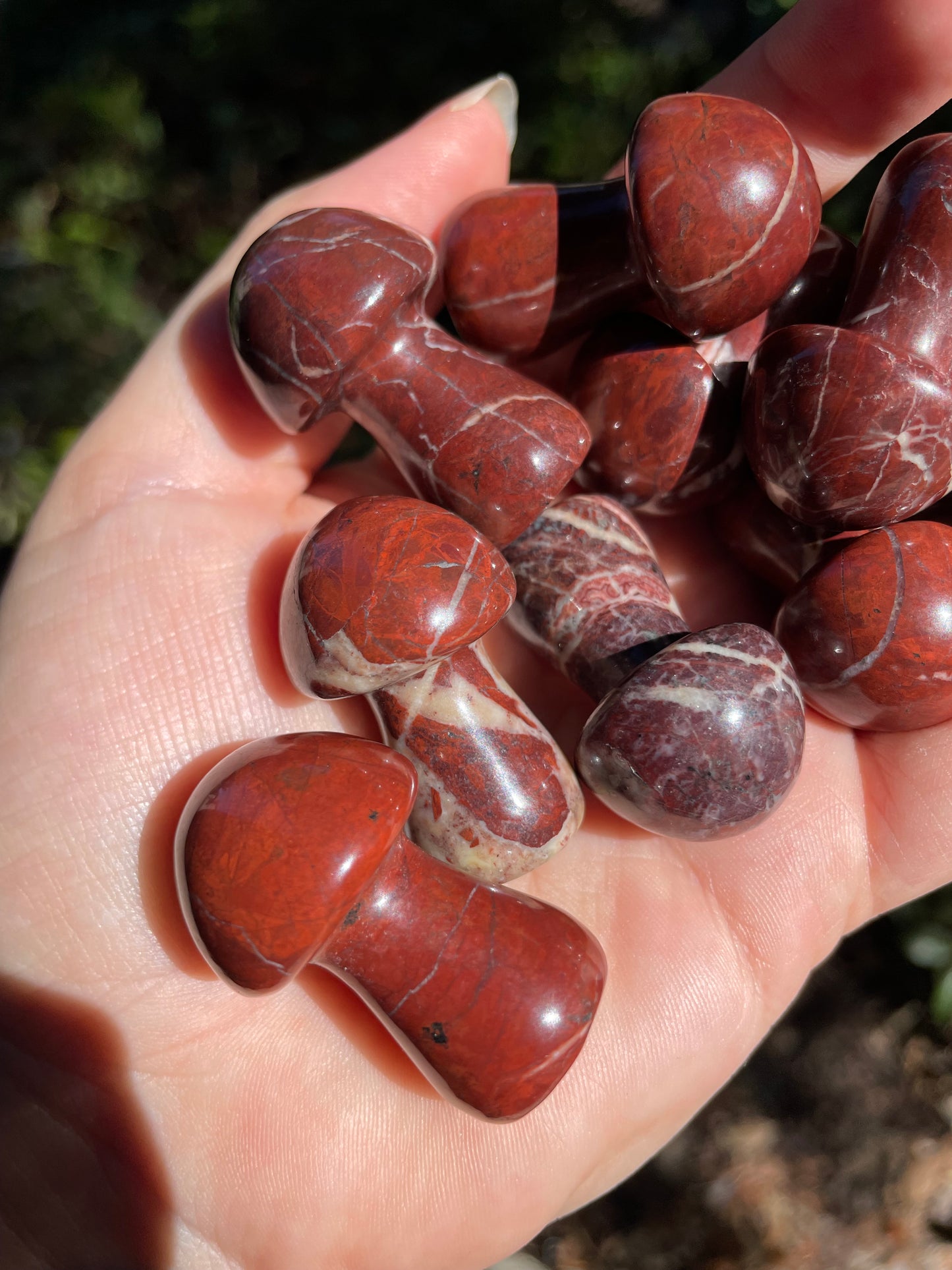 Red Jasper with Quartz Crystal Mushroom Carving