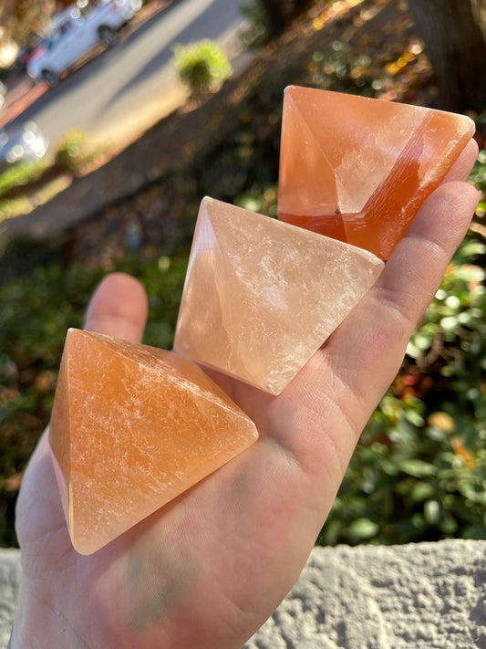 Peach Satin Spar Selenite 2” Pyramid