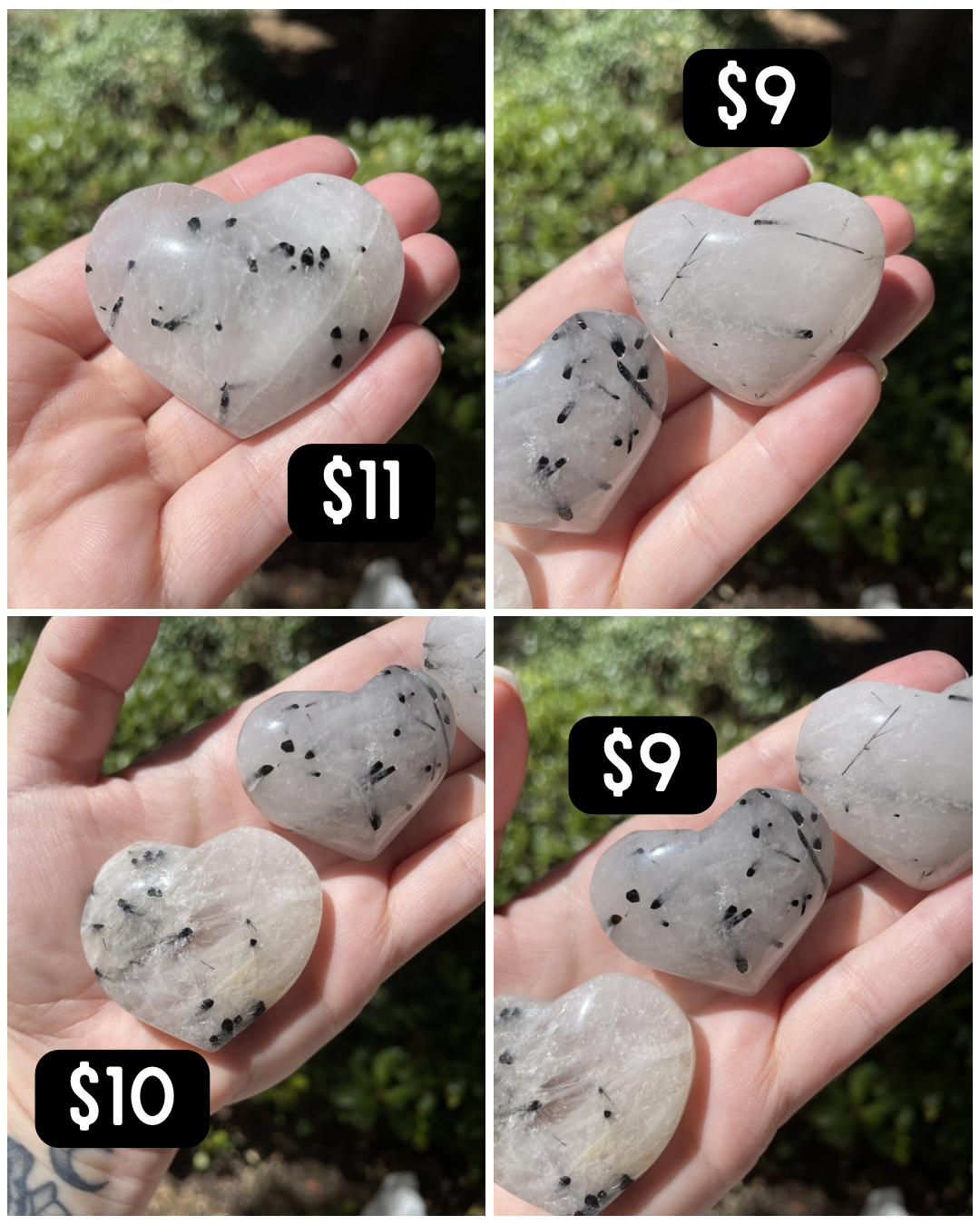 Black Tourmaline in Quartz Heart Crystal Carvings