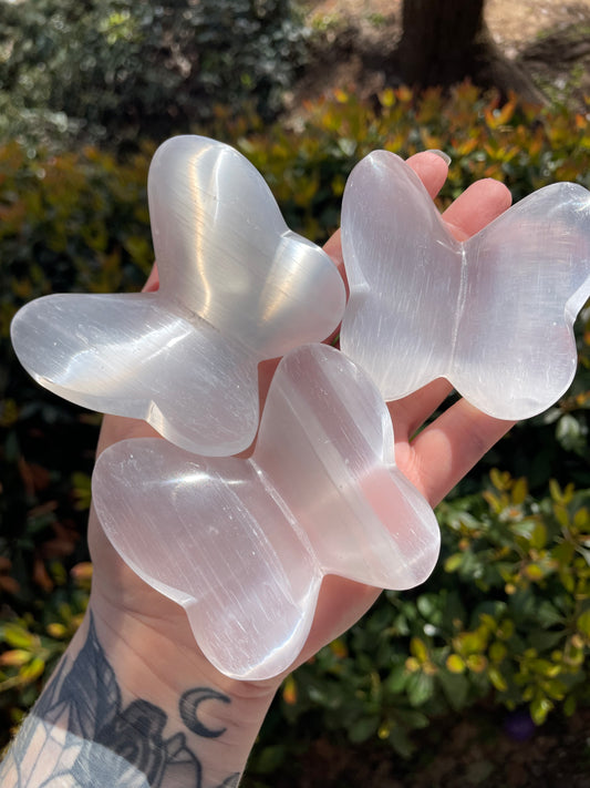 Satin Spar Selenite Butterfly Carvings