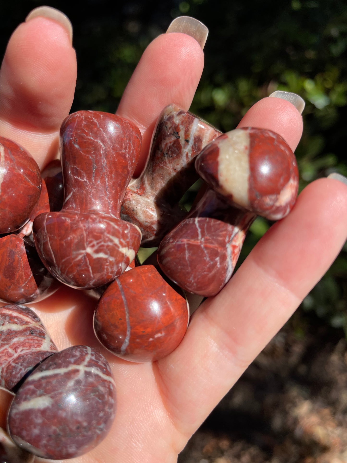 Red Jasper with Quartz Crystal Mushroom Carving