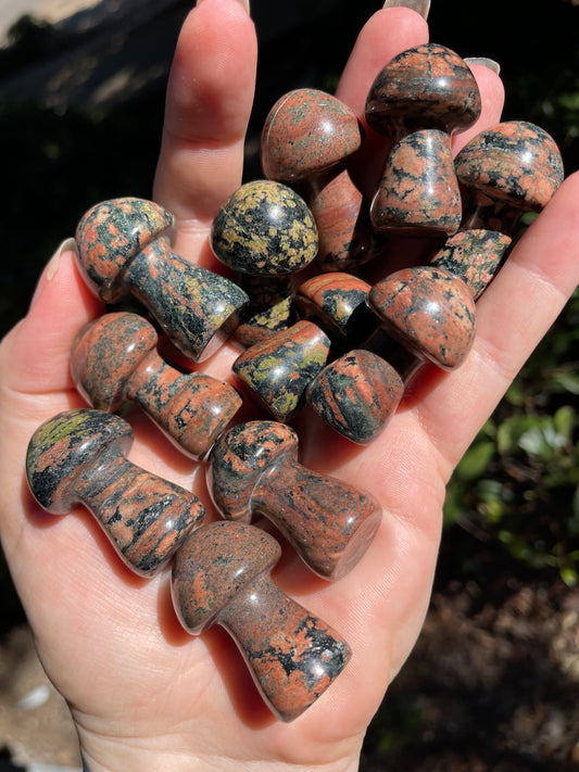 Poppy Jasper Crystal Mushroom Carving