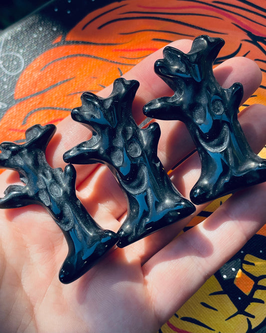 Spooky Obsidian Halloween Crystal Trees