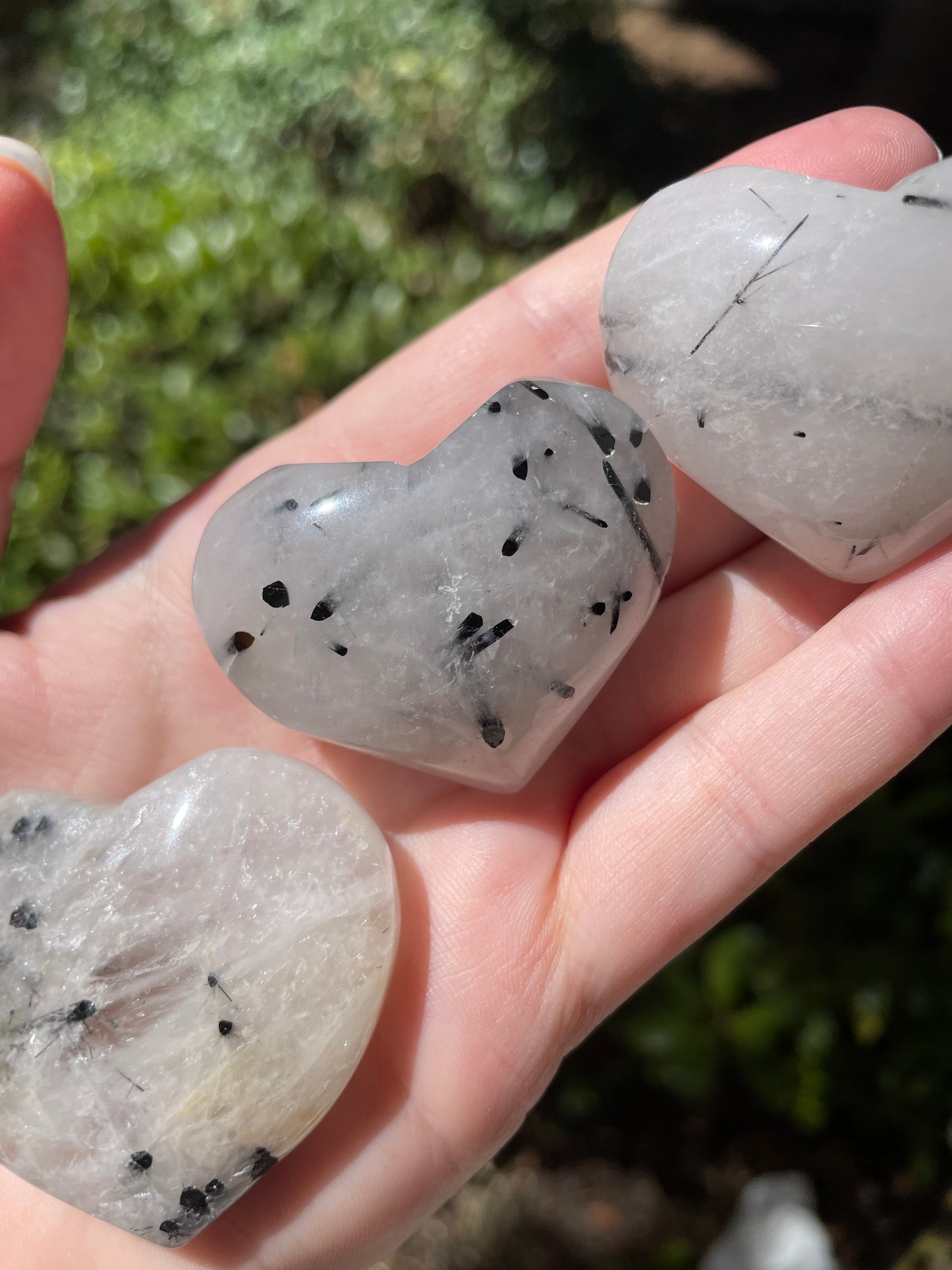 Black Tourmaline in Quartz Heart Crystal Carvings