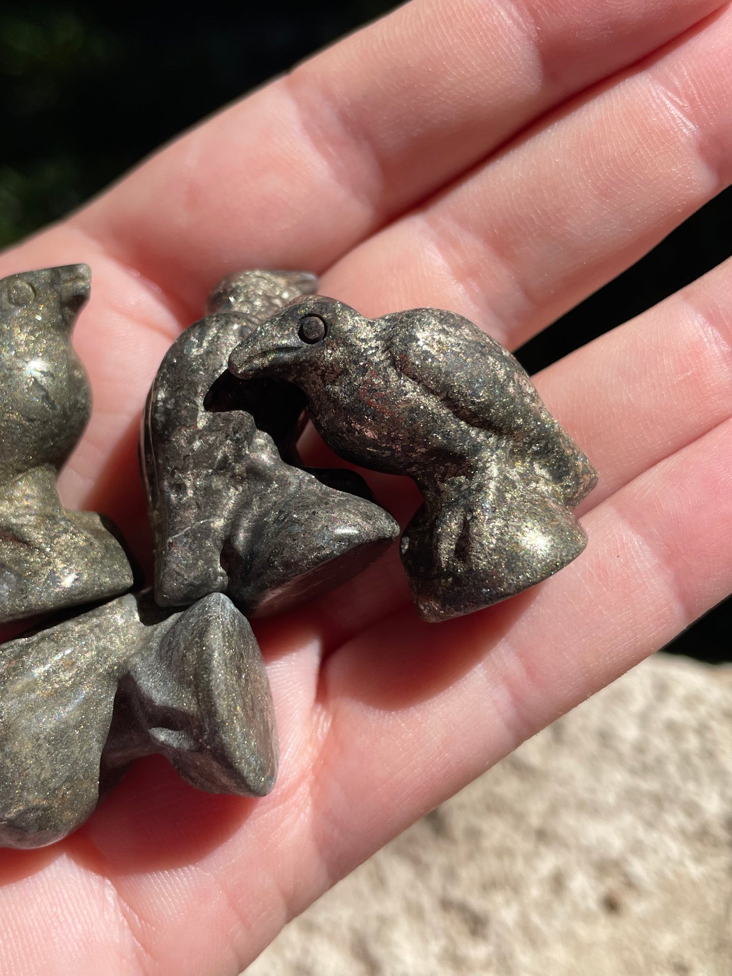 Pyrite Raven Carvings