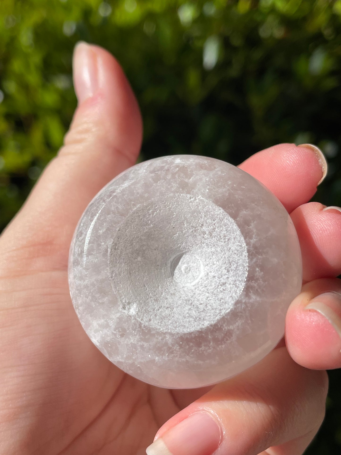 Satin Spar Selenite Sphere Holder