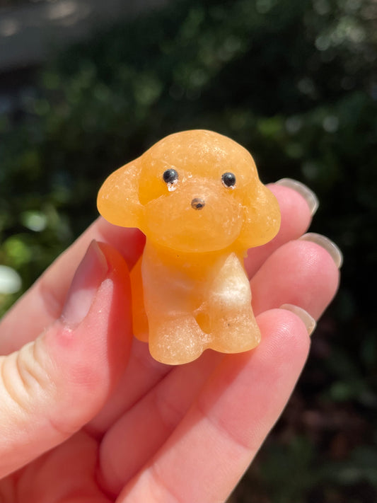 Orange Calcite Dog Carving