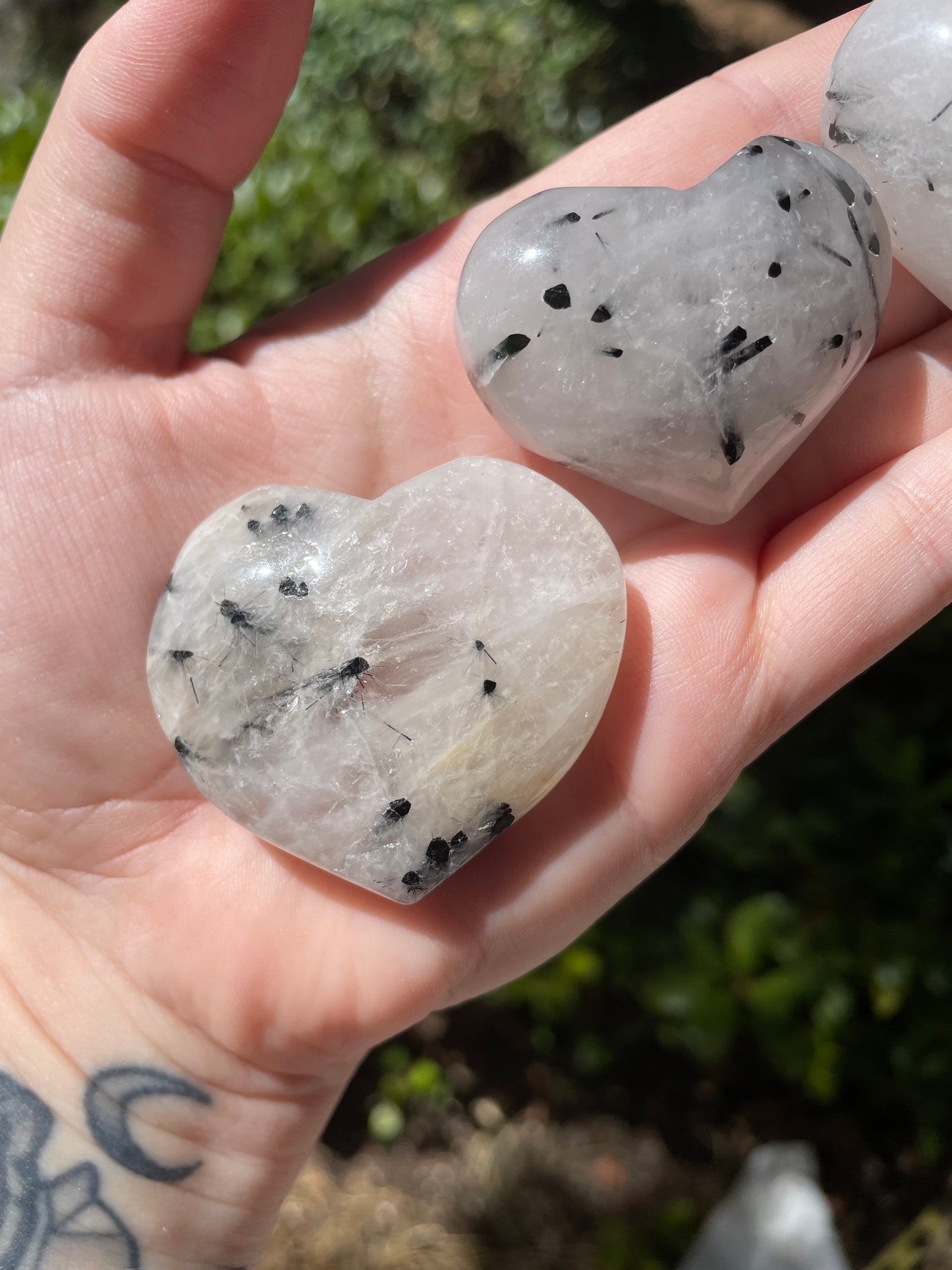 Black Tourmaline in Quartz Heart Crystal Carvings