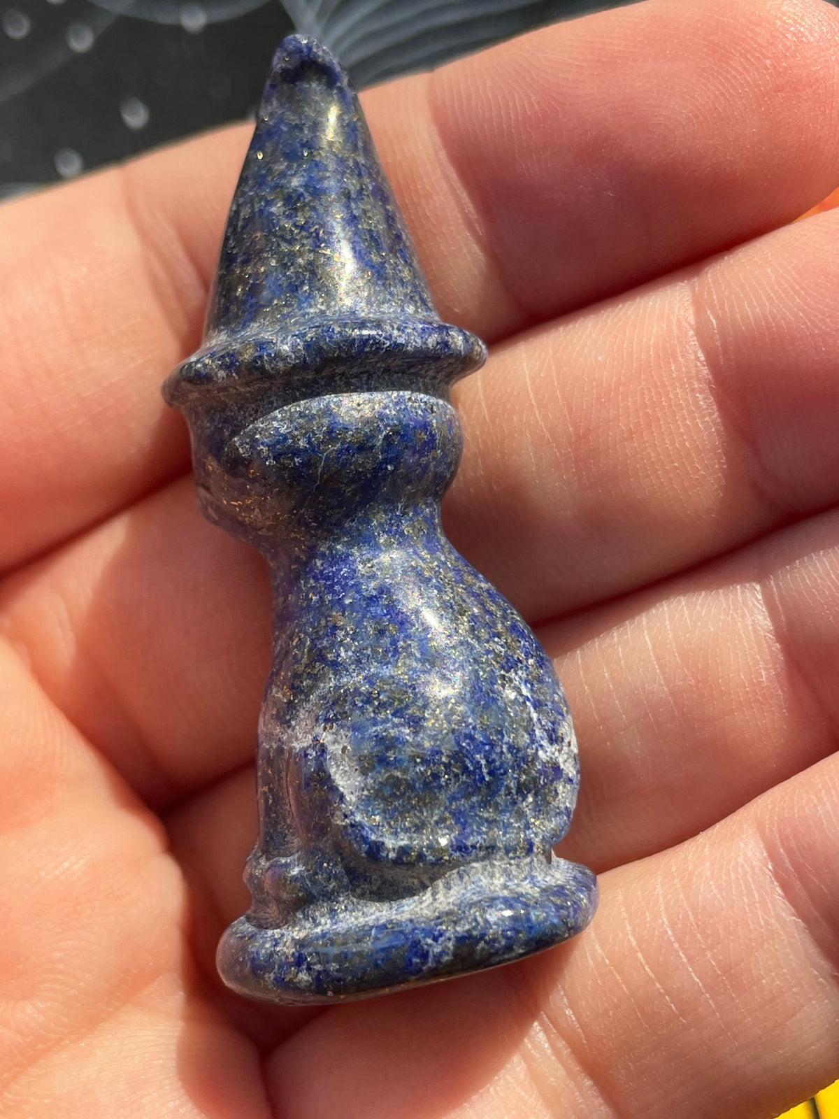 Lapis Lazuli Cat Witch Crystal Carving