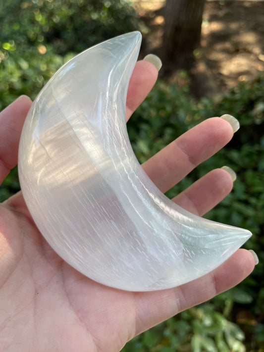 Large 3D Satin Spar Selenite Crescent Moon