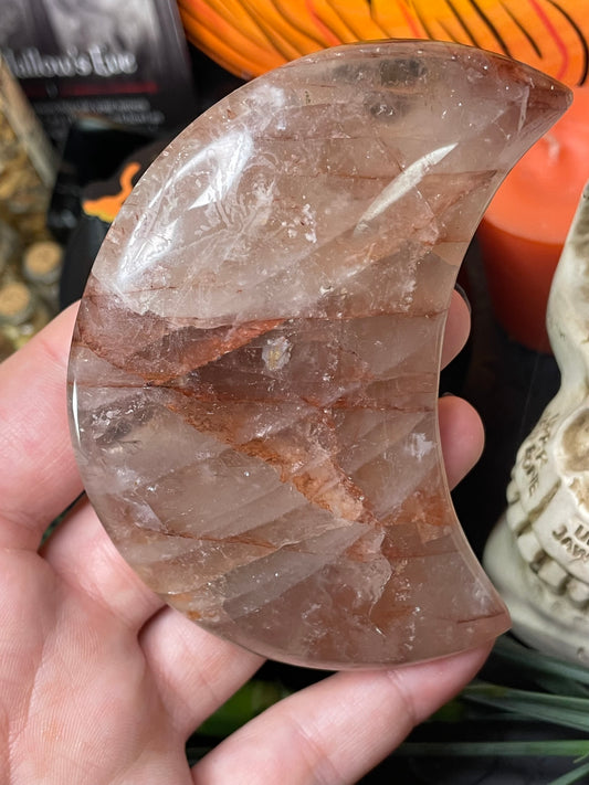 Large Fire Quartz Crystal Moon