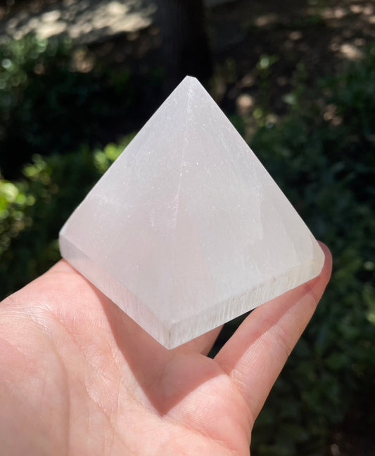 Satin Spar Selenite Crystal Pyramid Carving 2”